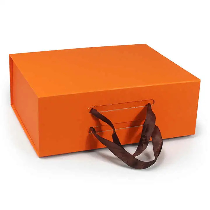 Customized Luxury Orange Packaging Folding Carton Magnetic Foldable Gift Box