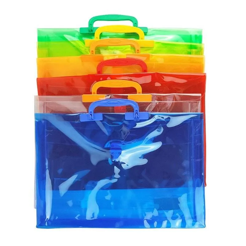 PVC Portable File Storage Bag with Handle & Buckle for Office & School
