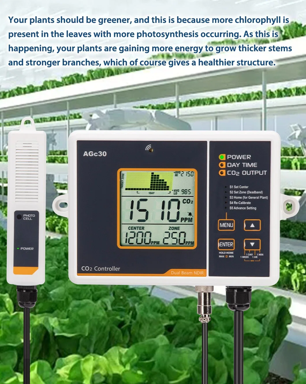 Grow Equipment HVAC Parts CO2 Controller with Remote Ndir Sensor