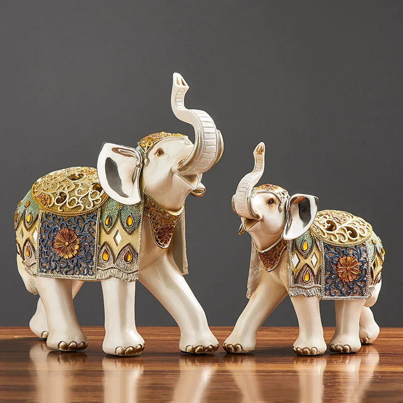 Lucky Elephant Resin Figurines Office Desk Accessories Living Room Decoration