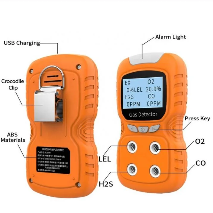 شاشة عرض LCD 4 في 1 قابلة للنقل ومتعددة الاستخدامات من نوع H2S/O2/Co/ Ex جهاز الكشف عن الغاز