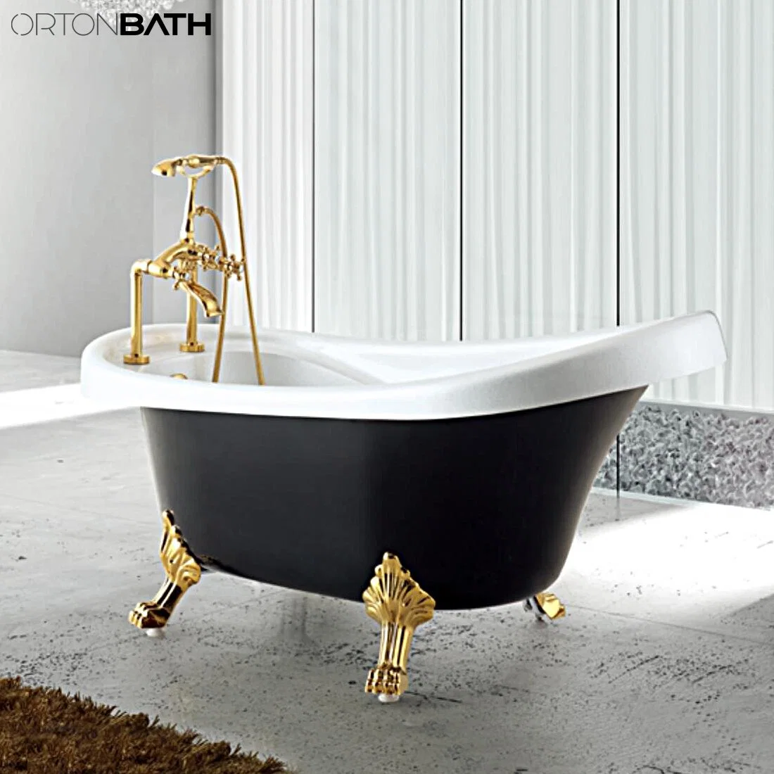 Для взрослых Clawfoot Ortonbath белого золота акриловый отдельностоящие горячей купаться спа ванна в ванной комнате есть отдельно стоящая пластиковые санитарных продовольственный ванна с душем,