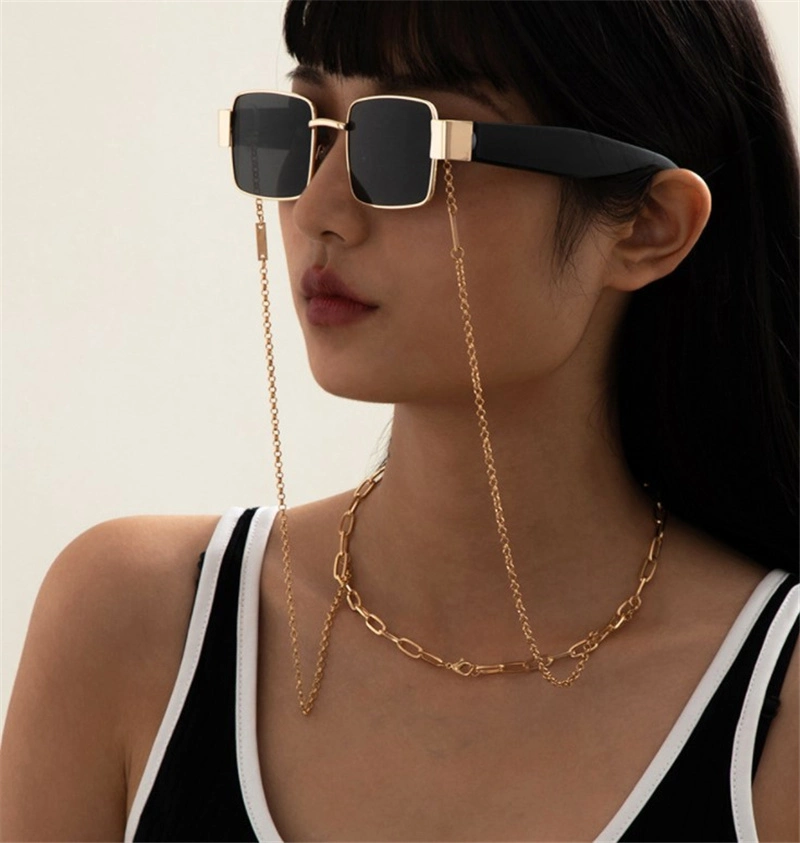 European and American Gold Silver Hip Hop Cuban Ins Chain Fashion Hanging Neck Rope Mask Chain Reading Glasses Sunglasses Chain Glasses Chain for Women2021