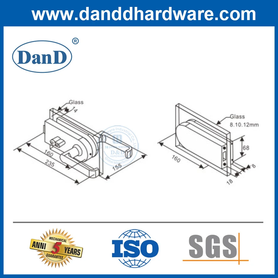 Glass Door Handle Patch Fittings Key Lock for Commercial Building