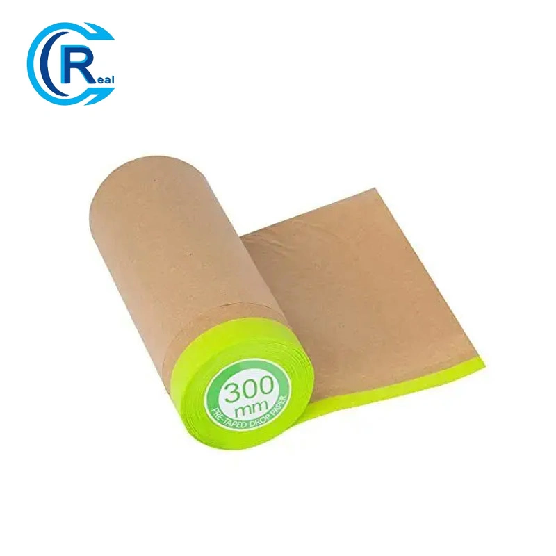 Pre-Taped Masking Paper for Painting - 24 Inch X 50 Feet Tape and Drape Painters Paper, Paint Adhesive Protective Paper Roll for Covering Skirting, Frames, Cars