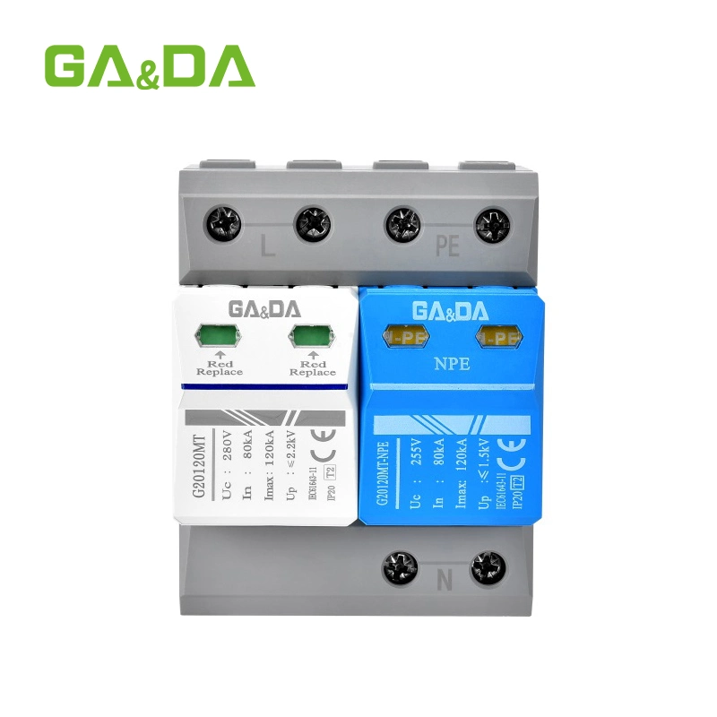 Gada 280V 255V CA 1+ Npe SPD protector contra sobretensiones de 35mm de buena calidad de carriles DIN 120 A 80 ka