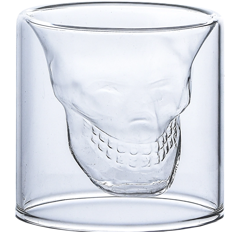 Handmade Double Layer Glass Skull Cups for Whiskey