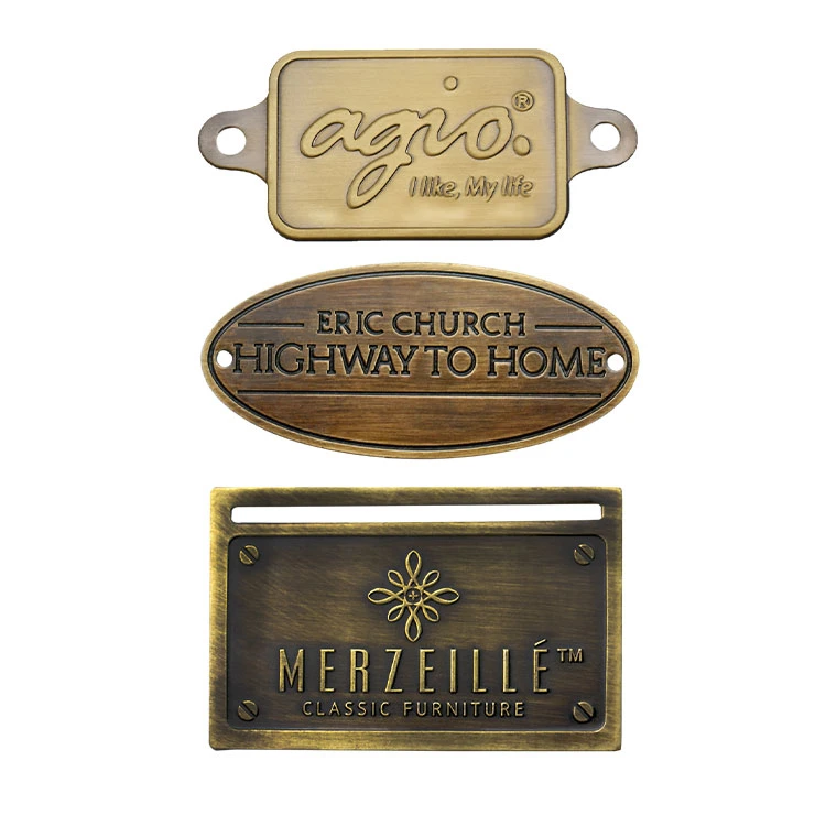 Brushed Surface Brass Name Plate Etched Black Painting Metal Logo Label