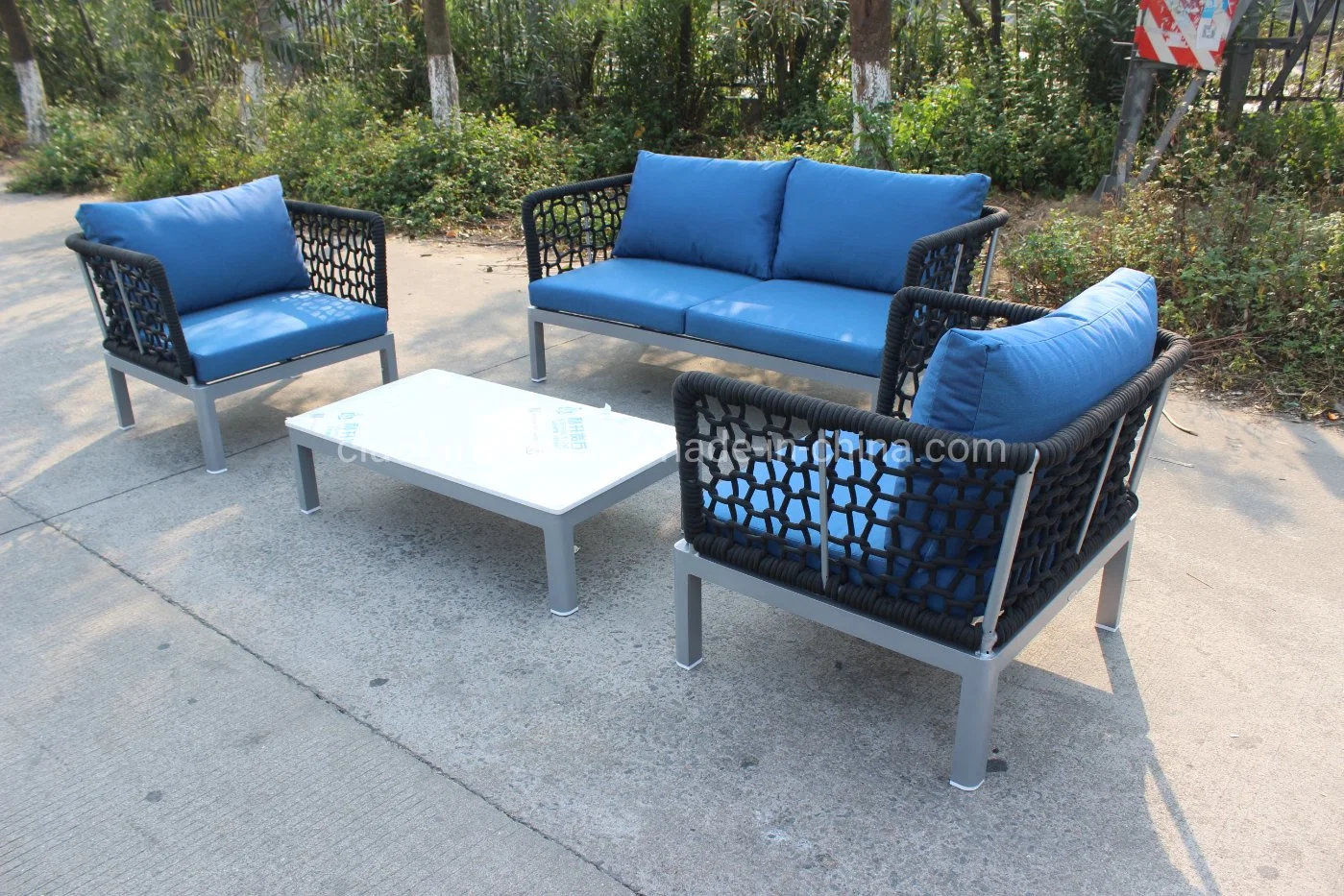 Aluminium Rope Weaving Popular Garden Sofa Set Outdoor Furniture with Cushion