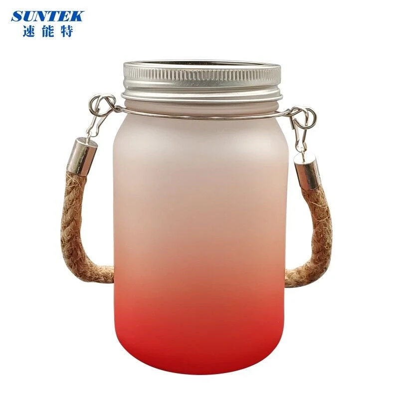 Nuevo 15oz de sublimación de color degradado Solar Mason Jar con luces LED para Navidad