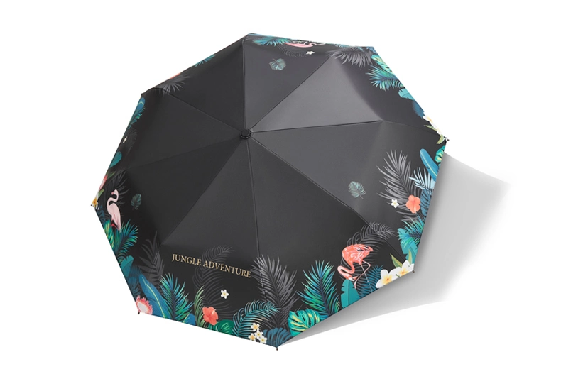 3 Section Telescopic Black Coating Stylish and Durable Compact Folding Fashionable Gift Ladies Umbrella with UV Protection