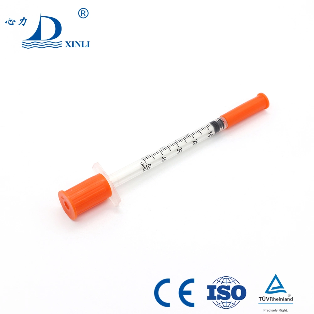 Factory Disposable Medical Sterile Injection Plastic Insulin Syringe with Orange Cap 0.3ml, 0.5ml, 1ml