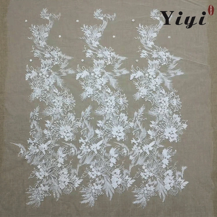 Dyeing Color Customized 3D Beads Shiny Fashion Lace Mesh Embroidery Fabric for Wedding Dress, Evening Gowns