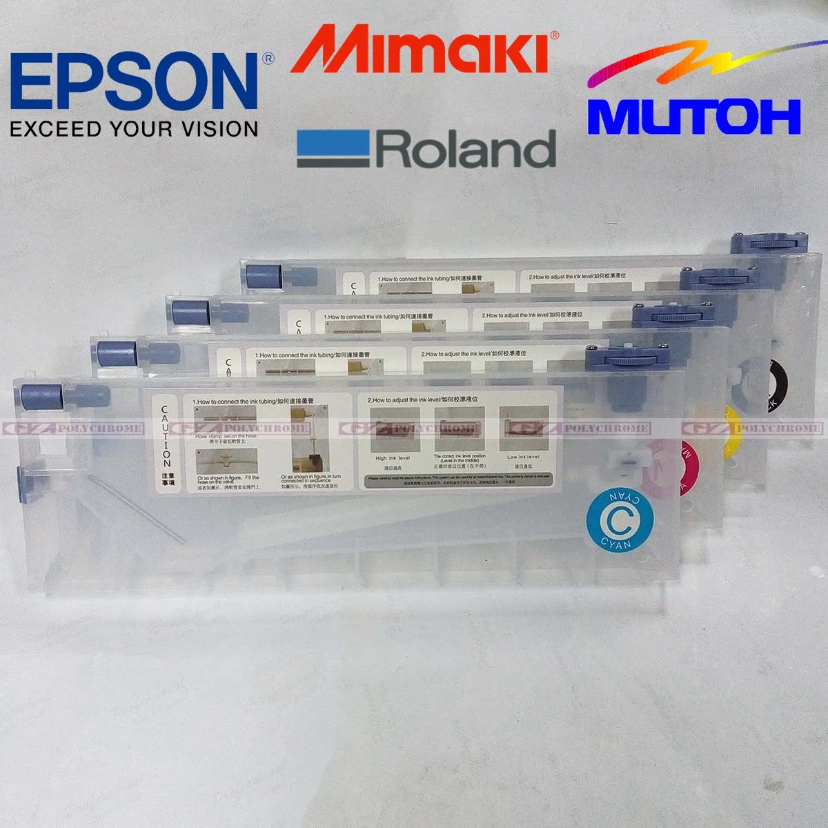 خرطوشة الحبر Dx5 Dx7 سعة 220 مل مع مستشعر مستوى الحبر لمدة نظام الحبر الخاص بـ Mimaki Mutoh Roland Wit-Color Printer Bulk CISS خزان حبر الطابعة الصينية Roland Mutoh