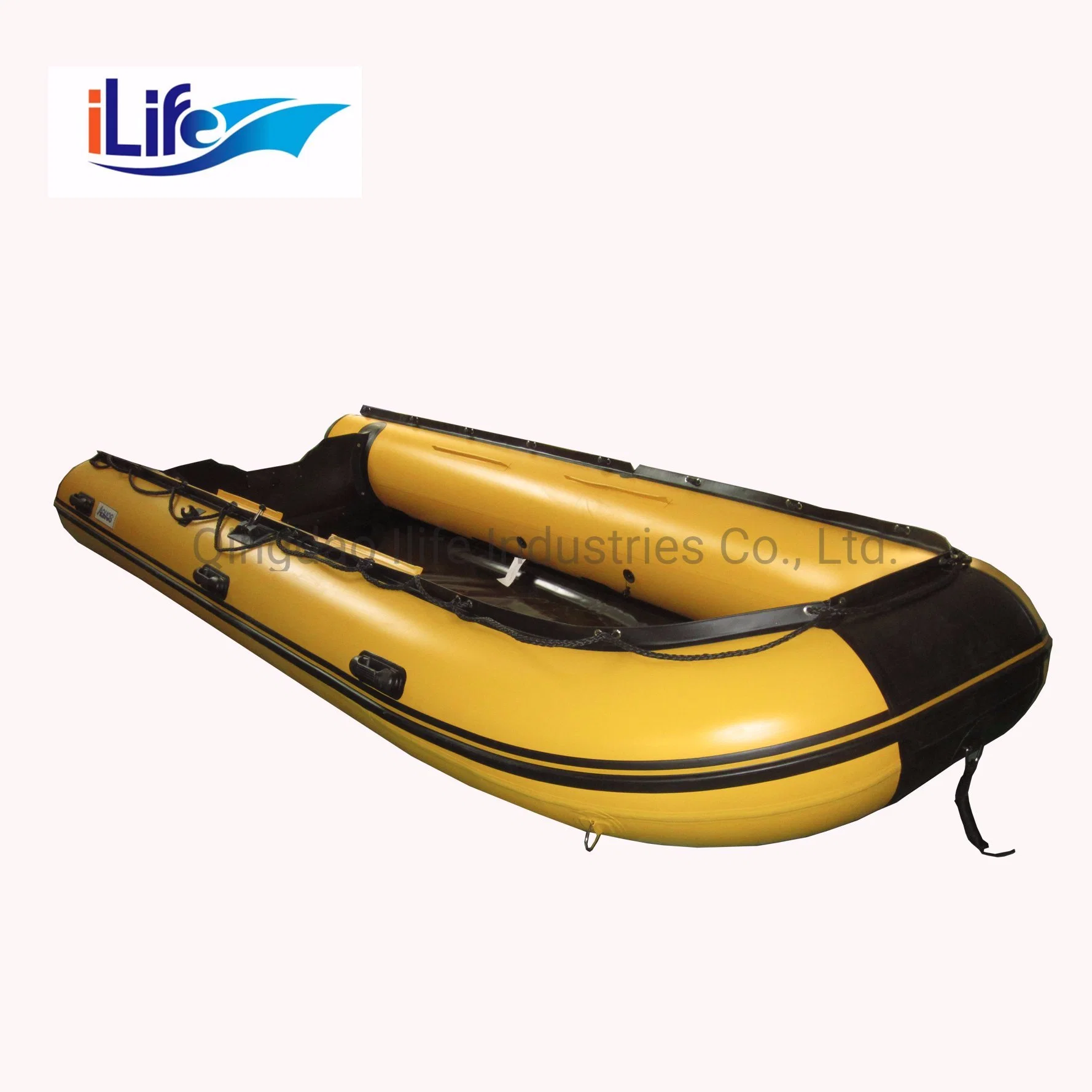 Ilife 4.7m Yellow Offshore PVC/Hypalon Inflatable Rescue Fishing Rubber Boat with Aluminum/Drop Stitch Air/Plywood Floor