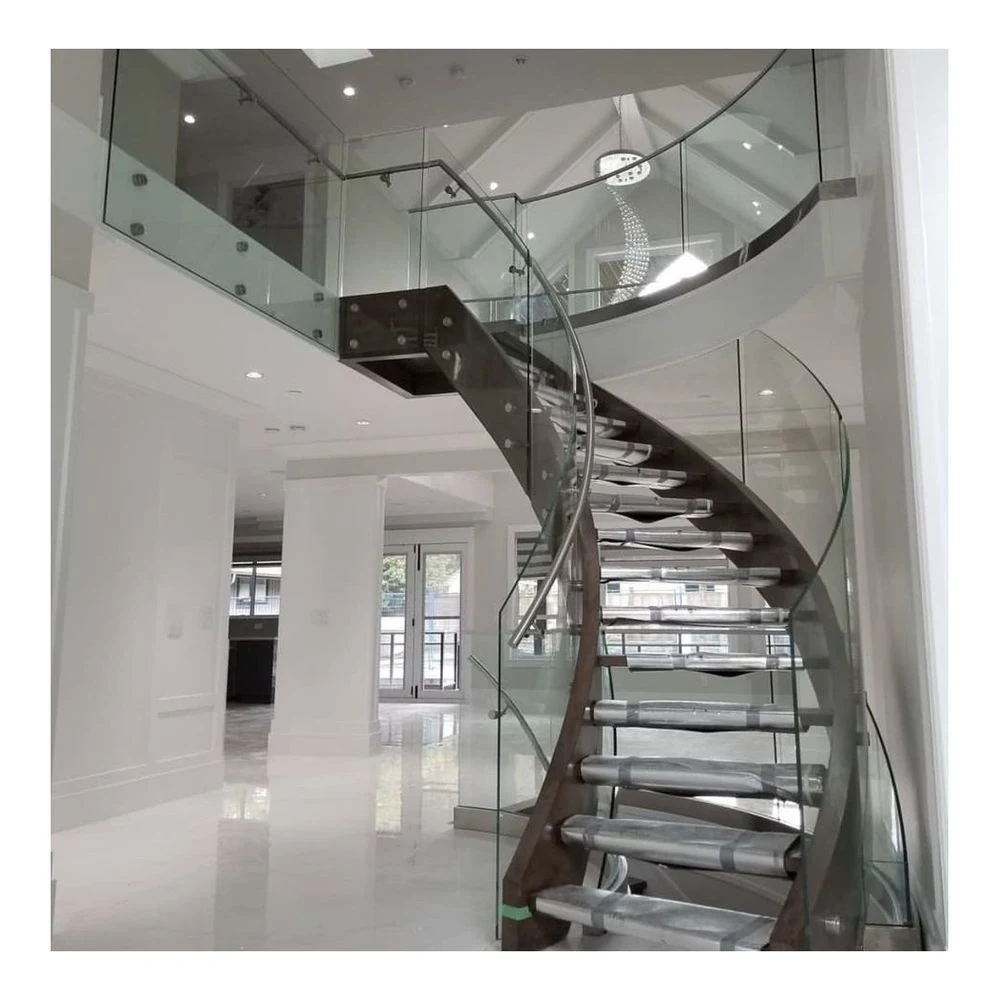 Popular Modern Steel Spiral Staircase Design Wood Marble Stairs Metal Curved Staircase