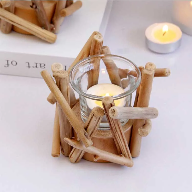 Factory Customize Wooden Tealight Christmas Candlestick Decoration Candle Holder Wooden Craft Candlestick