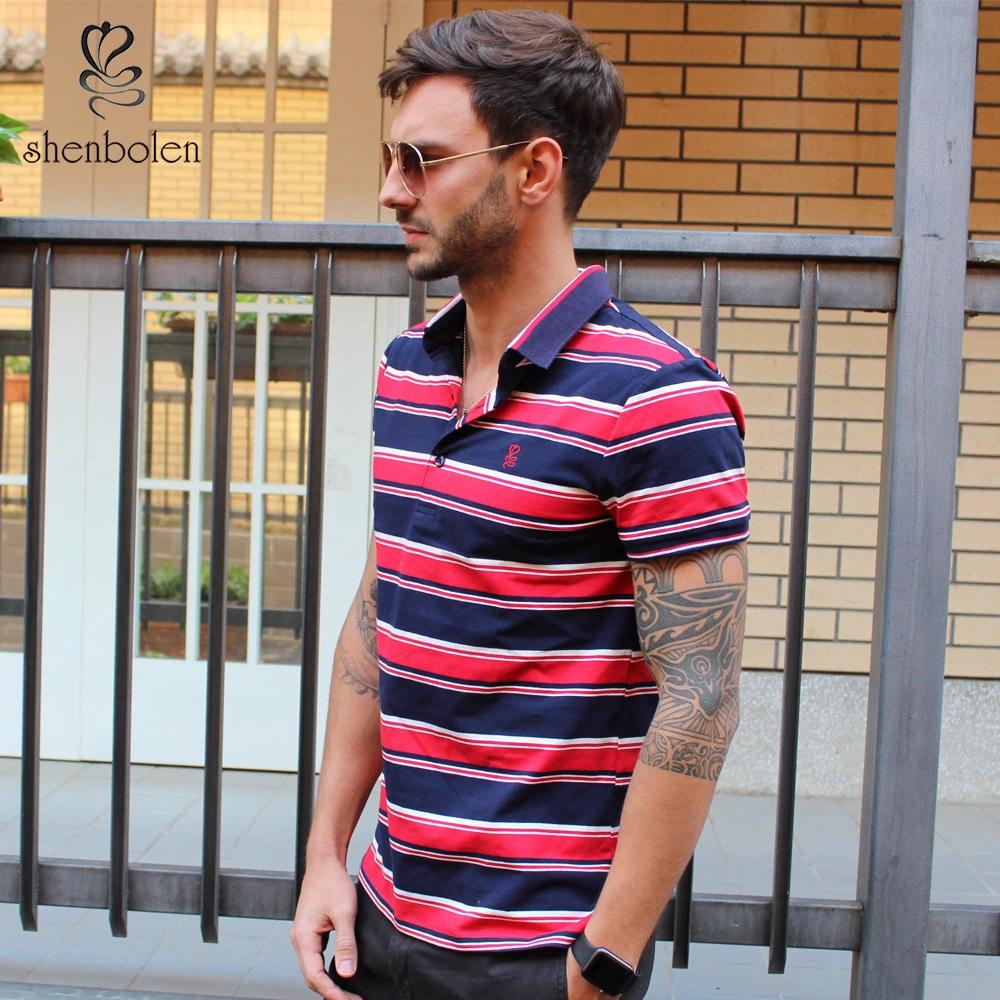 Hot Selling Fashion Men T-Shirts Custom Summer Stripe Cotton Polo Shirts