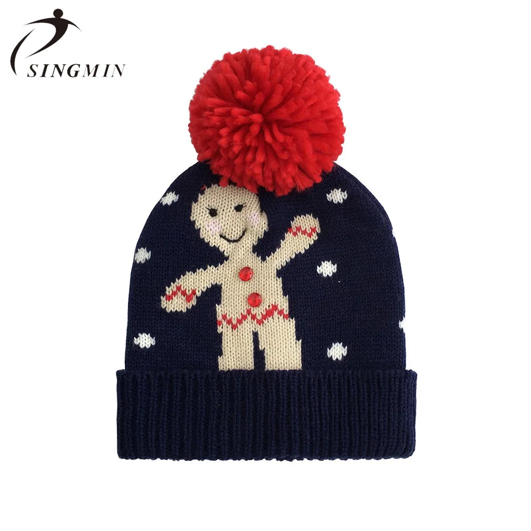 New Christmas Reindeer Jacquard Pompom Warm Knitted Kids Neck Gaiter Hats Set