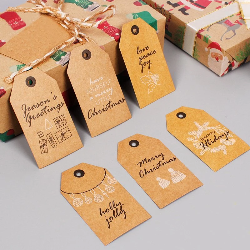 Custom Luxury Kraft Paper Embossed Clothing Hangtags String Eco-Friendly Christmas Gifts Hang Paper Tag