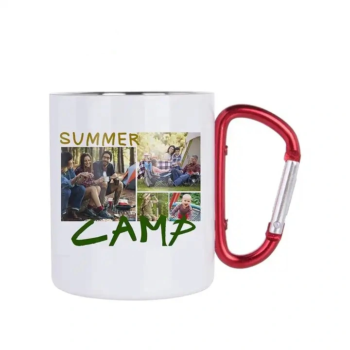 300ml esboços de sublimação de viagens em aço inoxidável de parede dupla caneca impressão personalizada caneca com alça Mosquetão