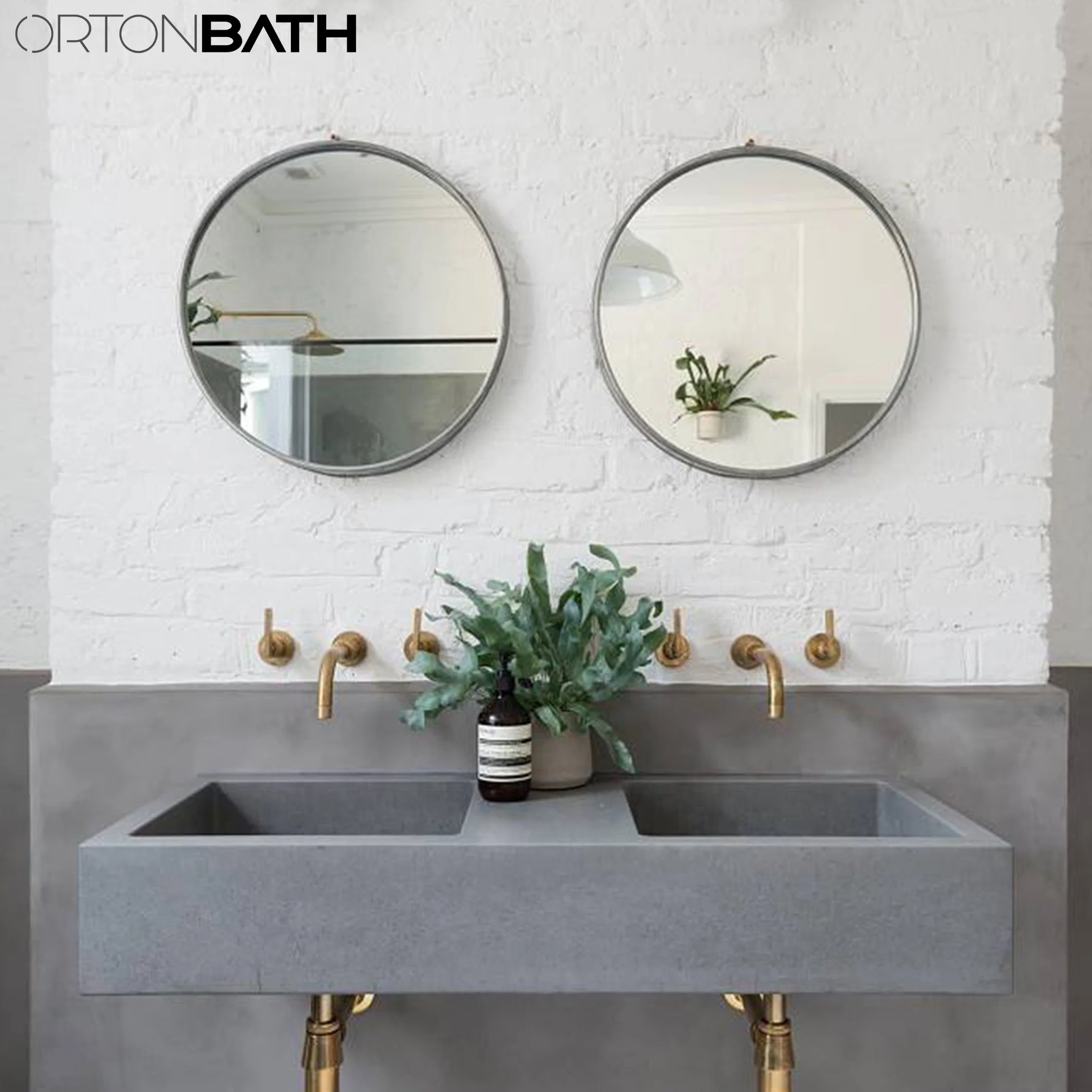 Ortonbath 34-Inch Circle Mirror Brushed Nickel Silver Wall Mounted Round Mirror, Stainless Steel Framed Mirror for Bathroom Vanity, Entryways, Living Rooms