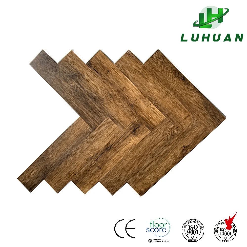 Usine en gros HDF MDF 7mm 8mm 10mm 12mm 15mm Piso Laminado Parquet Carrelage de sol en bois AC3 AC4 AC5 Parquet en chêne à chevrons Revêtement de sol stratifié en bois pour la décoration intérieure.