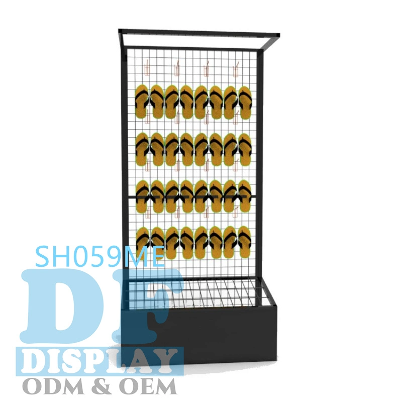 Free Standing Use Slipper Display Stand Racks Metal Wire Grid Hanging Shoes Display for Retail Store Hanging Display Stand for Slippers with Hooks