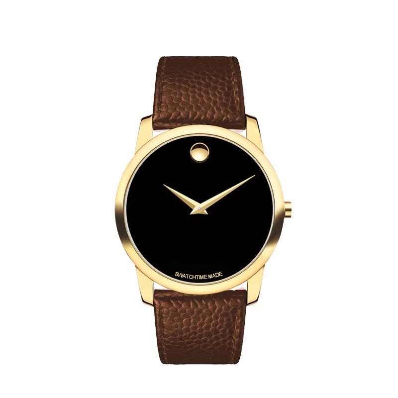 Wholesale/Supplier Japan Movement Male Quartz Wristwatch Brown Leather Strap Mens Christmas Gift Gold Watch