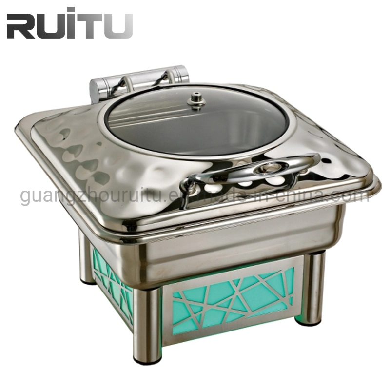 Ruitu Restaurant Equipment LED Electric Stand Hand Hammer Lid 9L Stainless Steel Chafing Dish Setting up with Glass Lid for Buffet Catering Chaffing Dishes Set