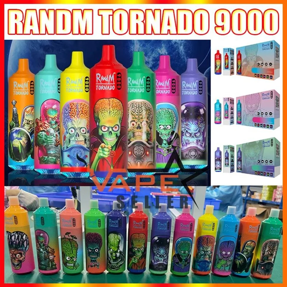 Randm Tornado 9000 inhalaciones de Vape desechables bobina de malla de pluma de luz RGB 9K Puffbar Vapes recargable 18 ml precargadas cigarrillo E