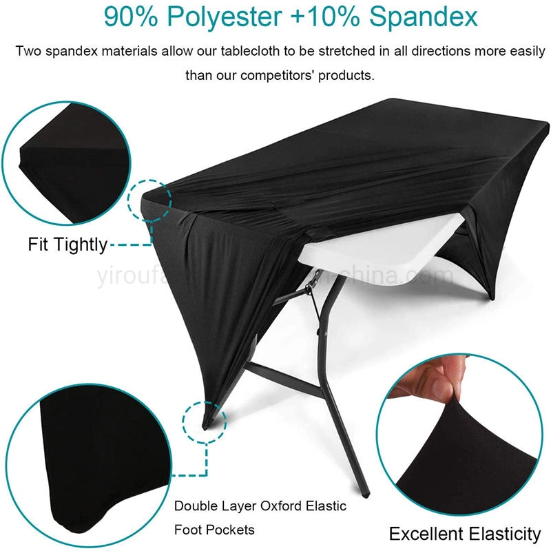 Oblong Fitted Spandex Tablecloths Black 6FT Pure Polyester Wrinkle Free for Folding Tables