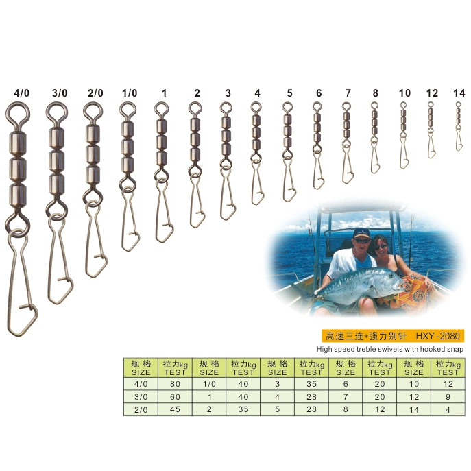 International Free Shipping High Speed Treble Swivels with Hooked Snap