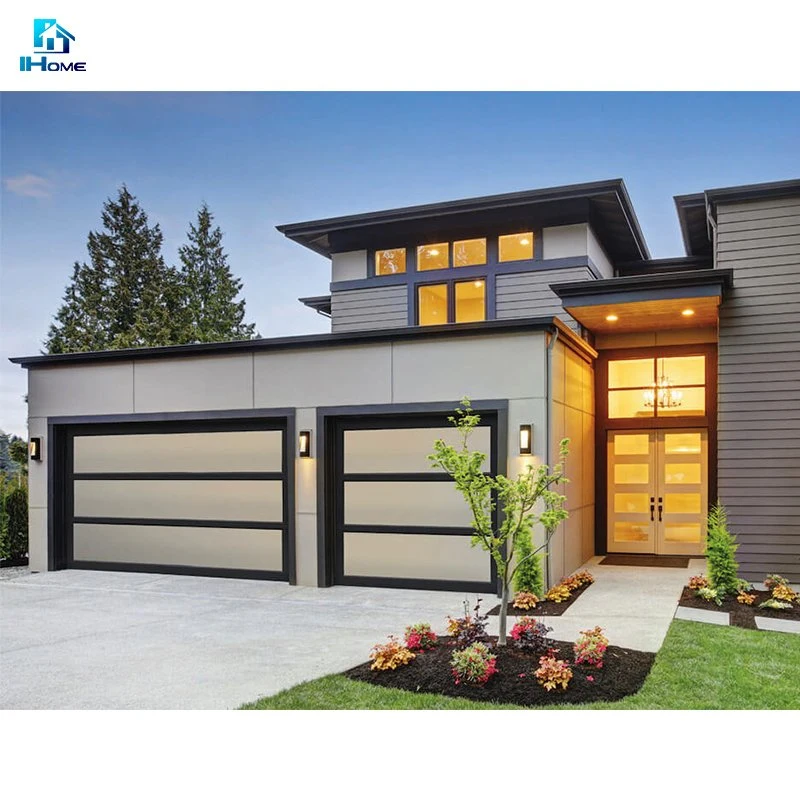 Aluminum Alloy Material Frosted Glass Modern Black Garage Door with Customers Hardware