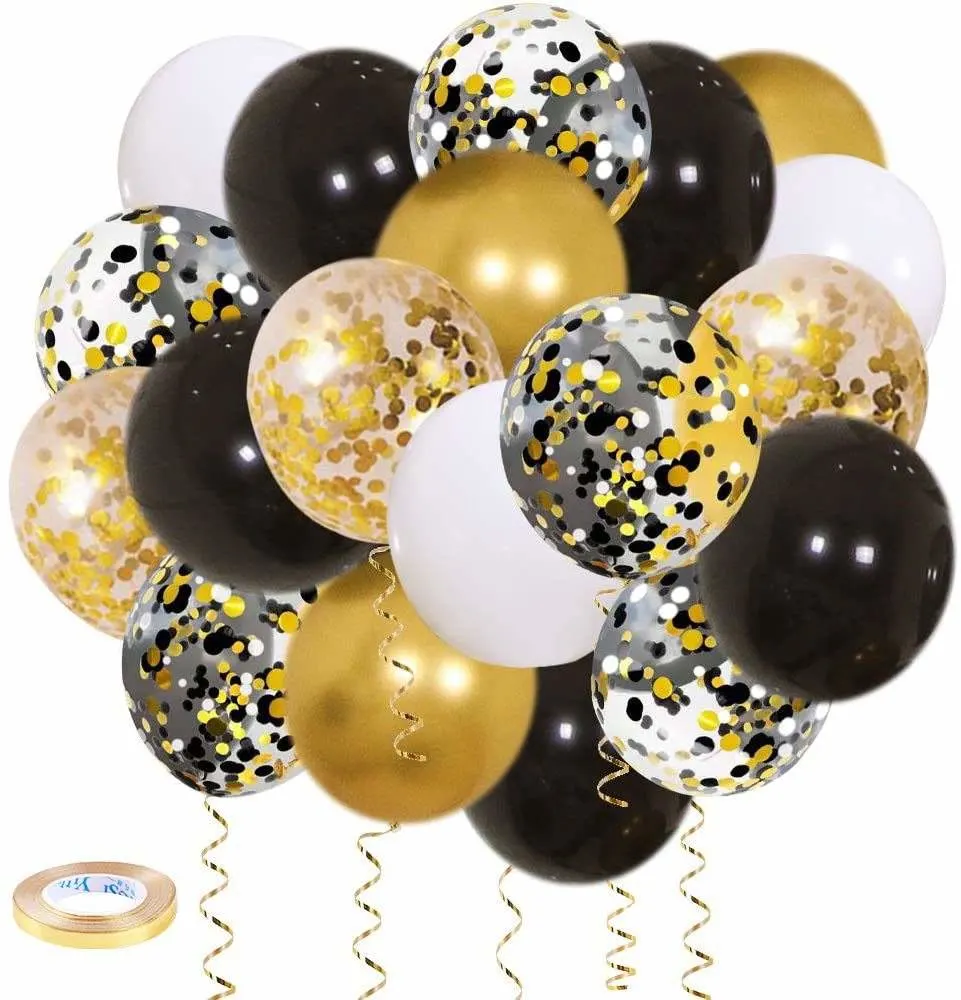 Wholesale Happy New Year Balloon Set 12'' Black Gold Latex Confetti Balloons for Anniversary New Year's Party Decor Supplies