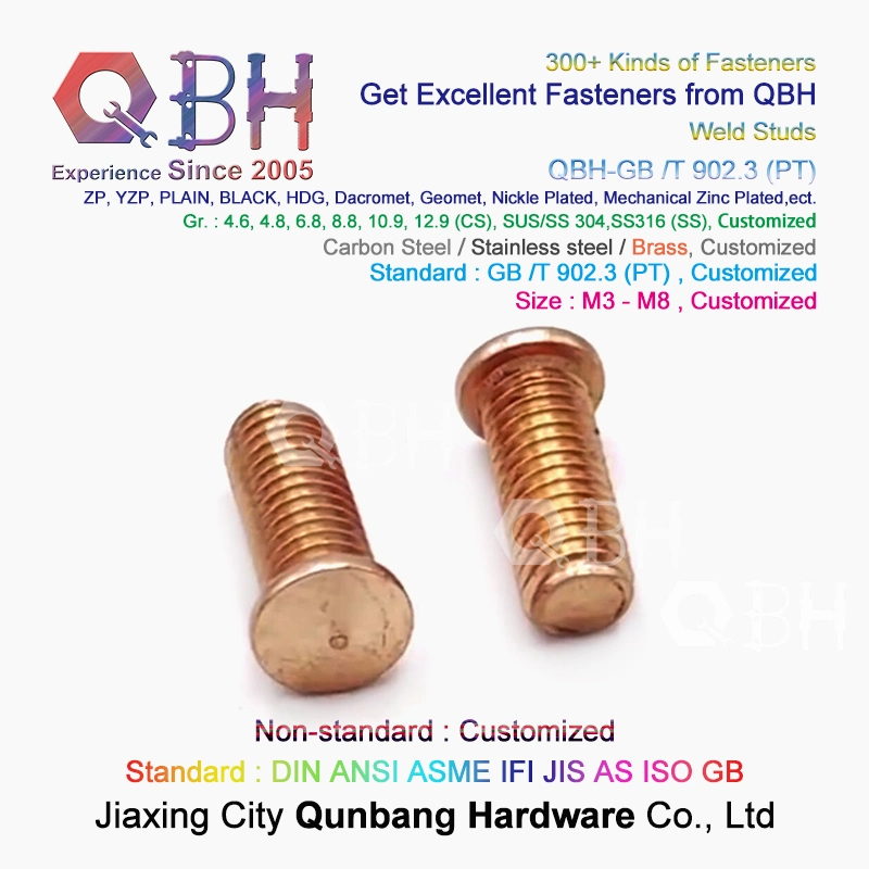 External Full Threaded Copper Brass Plated Spot Welding Sheet Metal CD Weld Studs