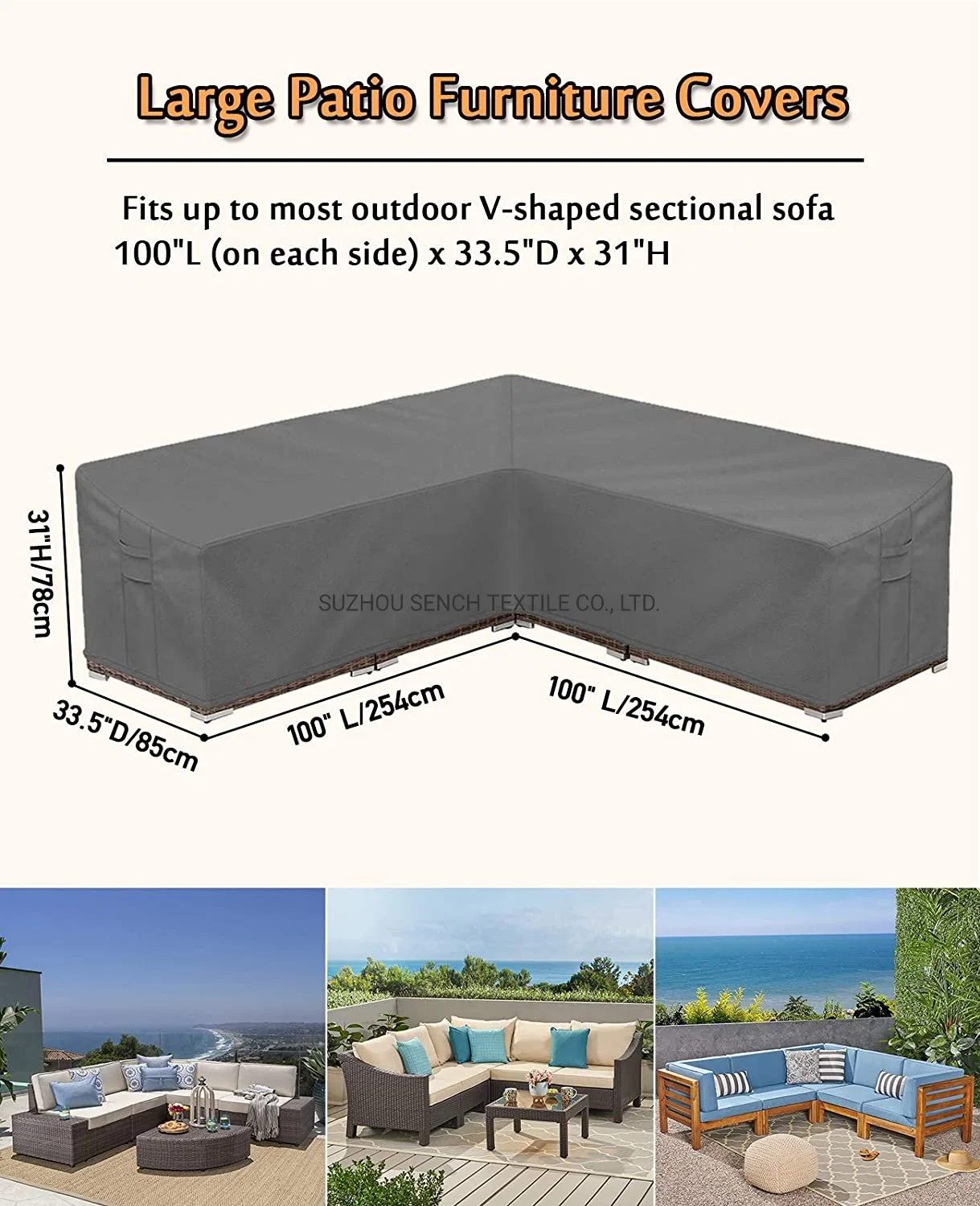 Outdoor V Shaped Sectional Sofa Cover, Heavy Duty Waterproof Cover Patio Sectional Furniture Set Cover Premium Durable Fabric Garden Couch Protector