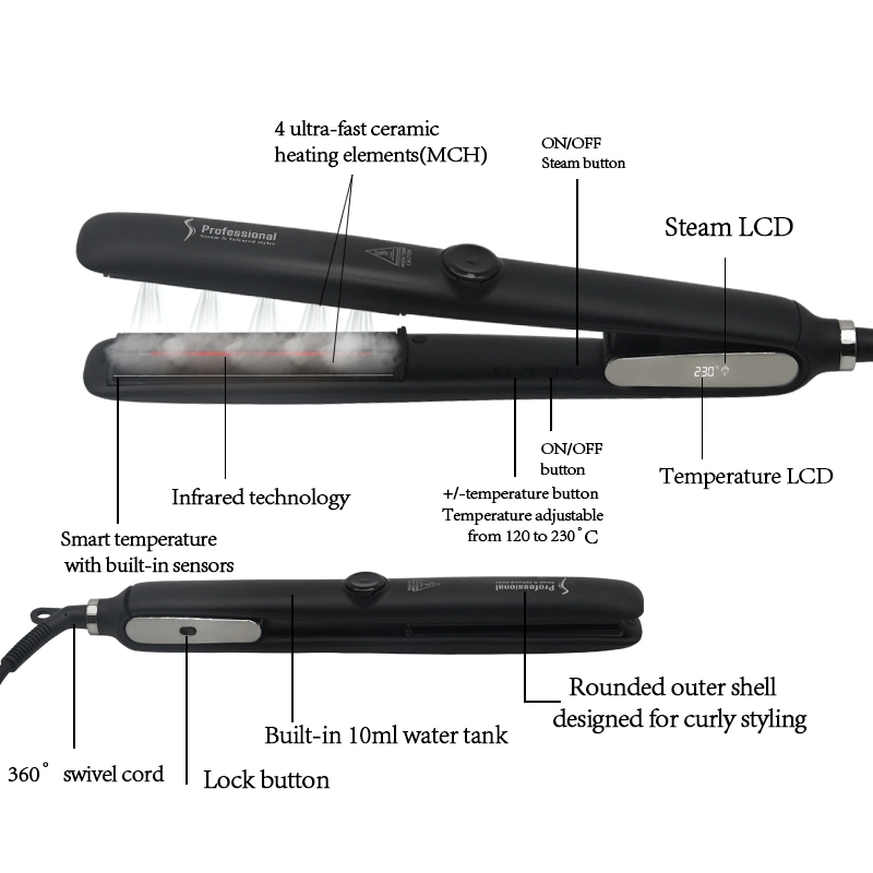 Private Label Flat Irons Hair Straightener Hidden LCD Display Automatic Steam Infrared Straightener