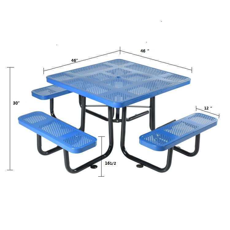 OEM 46" Ada Outdoor Square Picnic Table, High quality/High cost performance  Garden Metal Table and Chairs, Perforated Metal, Blue