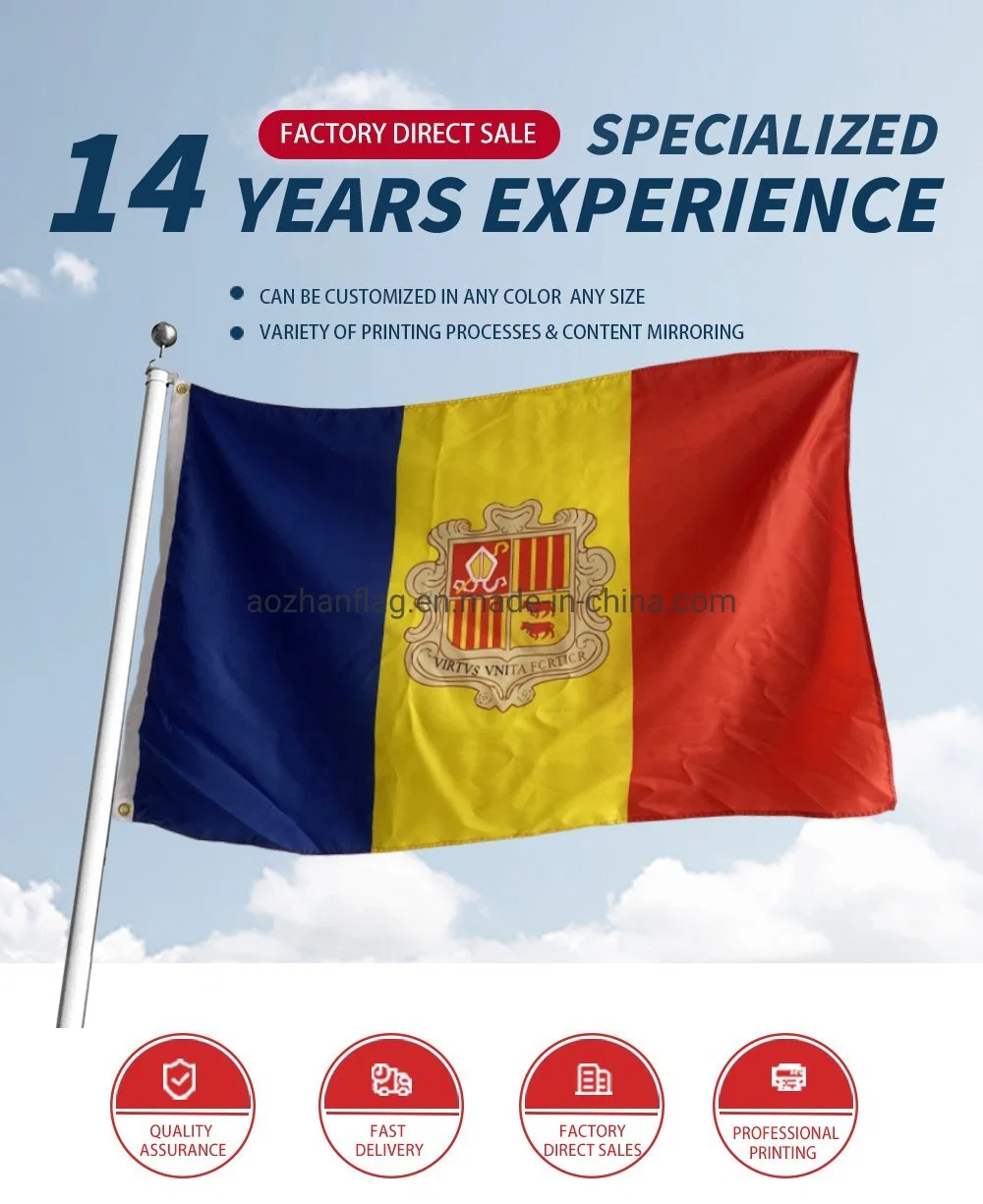 Hot Sale Custom Printed Logo 96*144cm Single and Double Sided Andorra Flag