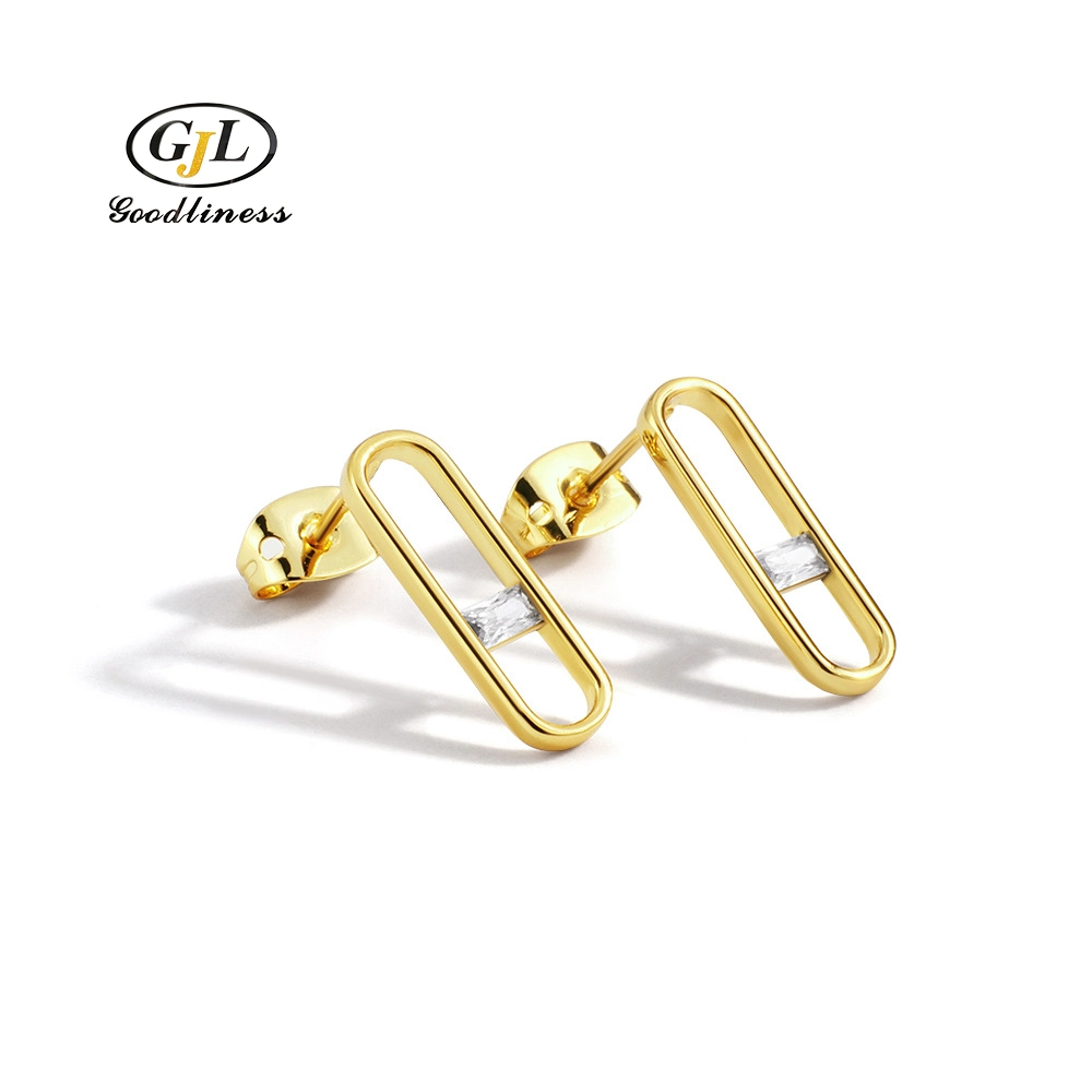 Geometric Zircon Silver Needle Brass Earring Jewelry Wholesale/Supplier