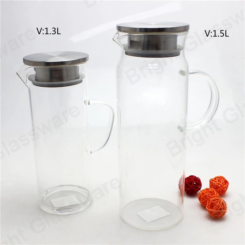 Heat-Resistance Clear Empty Glass Water Pot with Metal Lid