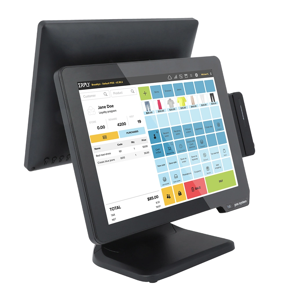 Système POS à double écran pour machine tout-en-un 15 pouces à chaud POS de vente au détail Système Windows POS terminal Skimmer