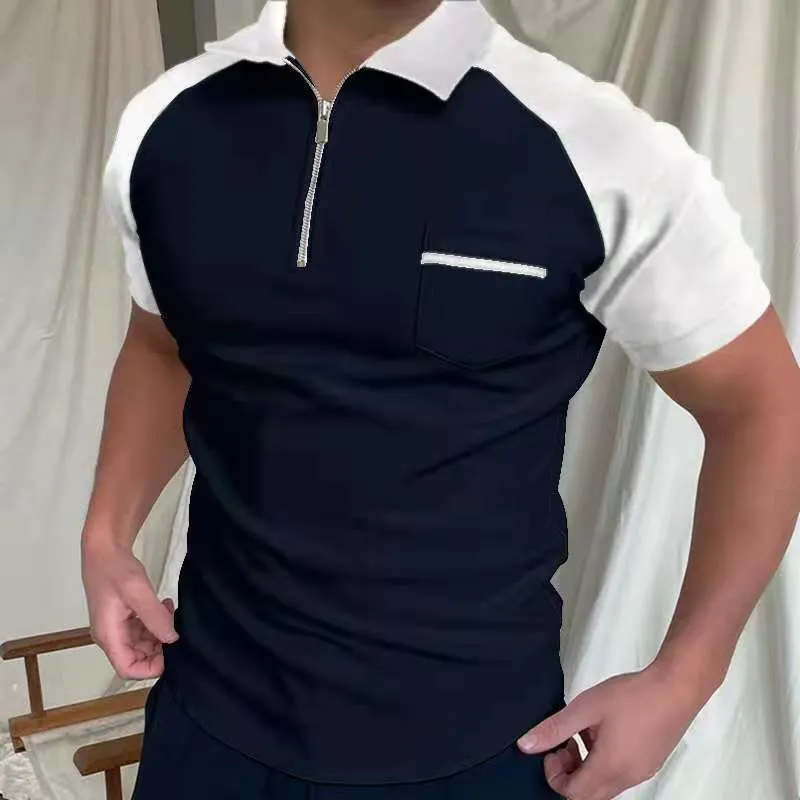 2022 New Summer Men's Polo Shirt Contrast Color Zipper Polo Shirts
