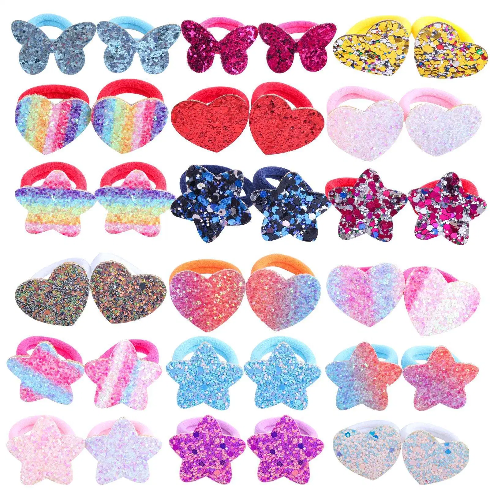 Cross-Border Factory Baby Girls High Elastic Rainbow Gradient Pentacle Heart Glitter Rubber Band