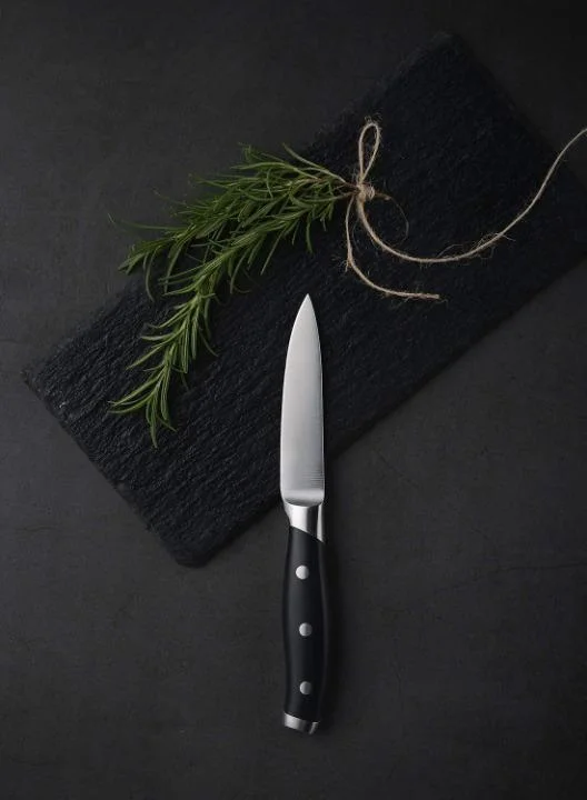 Fruta de Paring cuchillo pequeño de cocina Acero inoxidable forjado de carbono afilado Tang. Lleno