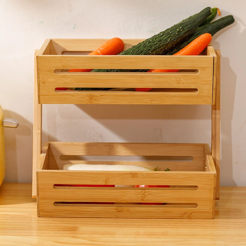 Nature Bamboo Fruit Basket 2 Tier Fruit and Vegetable Storage Stand Organizer