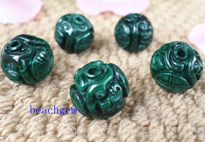 Natural Malachite Gemstone Carved Dragon Shape Beads for Jewelry