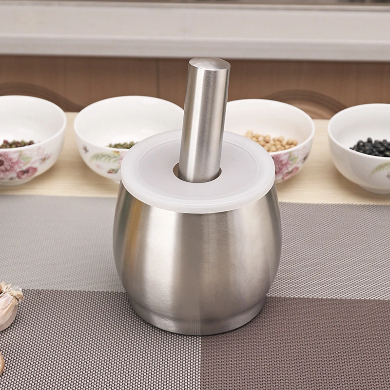 Stainless Steel Mortar and Pestle Set, with Translucent Lid Covering Food Herbs Organic Spices Crusher Grinder Mixing Bowl Crushing Tool Wbb14069