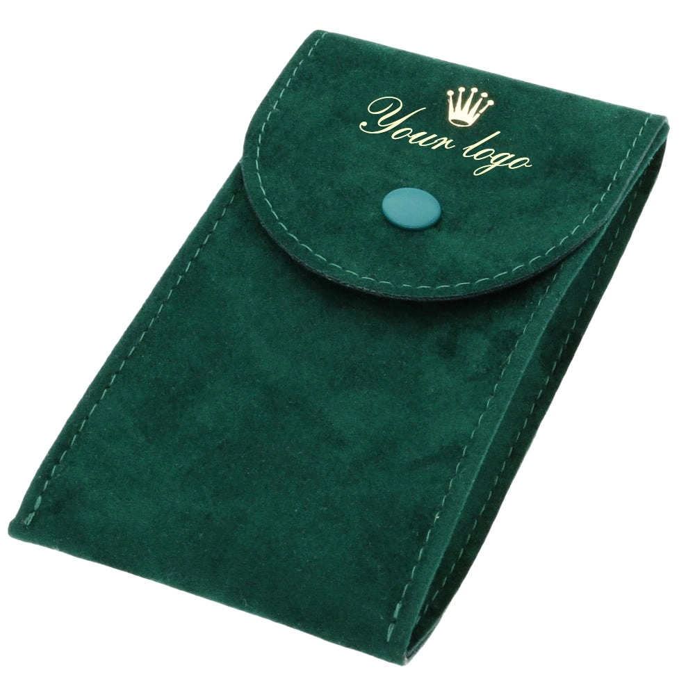 Grüne Custom Logo Samt Patte Tasche mit Knopf Schmuckbeutel Für Zubehör Großhandel hochwertige Velvet Velvet Velvet Uhrenarmband Reisen Tasche